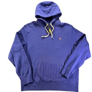 NWT Polo Ralph Lauren Men's Blue Hoodie with Orange Pony Logo Size L